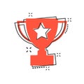 Vector cartoon trophy cup icon in comic style. Winner sign illus