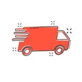 Vector cartoon truck, car icon in comic style. Fast delivery service shipping sign illustration pictogram. Car van business Royalty Free Stock Photo