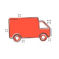 Vector cartoon truck, car icon in comic style. Fast delivery service shipping sign illustration pictogram. Car van business Royalty Free Stock Photo