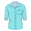 Vector Cartoon Turquoise Men Shirt with Roll Up Sleeves