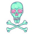 Vector Cartoon Turquoise Skull and Crossbones Illustration Royalty Free Stock Photo