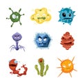 Vector cartoon ugly viruses characters, monster flu microbes set Royalty Free Stock Photo