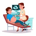 Vector cartoon ultrasound pregnancy screen concept