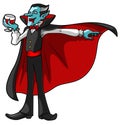 Vector cartoon vampire with glass of blood