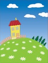 Vector cartoon village landscape