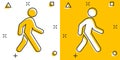 Vector cartoon walking man icon in comic style. People walk sign illustration pictogram. Pedestrian business splash effect concept Royalty Free Stock Photo