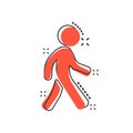 Vector cartoon walking man icon in comic style. People walk sign