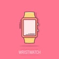 Vector cartoon watch icon in comic style. Clock sign illustration pictogram. Timer business splash effect concept