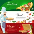 Vector Cartoon web banners with ingridients of pizza