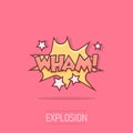 Vector cartoon wham comic sound effects icon in comic style. Sound bubble speech sign illustration pictogram. Wham business splash
