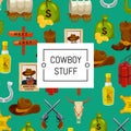 Vector cartoon wild west elements background colored Royalty Free Stock Photo