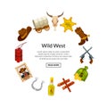 Vector cartoon wild west elements in circle shape Royalty Free Stock Photo