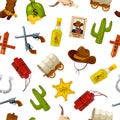 Vector cartoon wild west elements pattern or background illustration Royalty Free Stock Photo