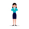 Vector cartoon woman caught cold, sneeze, ill flu