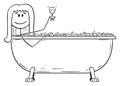 Vector Cartoon of Woman Relaxing in Batch Tub with Glass of Wine Royalty Free Stock Photo