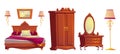 Vector cartoon wooden furniture for luxury bedroom Royalty Free Stock Photo