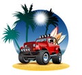 Vector cartoon 4x4 car on beach