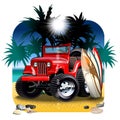 Vector cartoon 4x4 car on beach Royalty Free Stock Photo