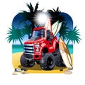 Vector cartoon 4x4 car on beach isolated Royalty Free Stock Photo