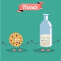 Vector cartoons of comic characters milk and cookies. Friends forever. Breakfast Royalty Free Stock Photo