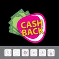 Vector cash back icon isolated on black background. Royalty Free Stock Photo
