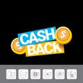 Vector cash back icon isolated on black background. Royalty Free Stock Photo