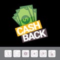 Vector cash back icon isolated on black background. Royalty Free Stock Photo