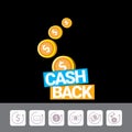 Vector cash back icon isolated on black background. Royalty Free Stock Photo