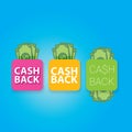 Vector cash back icon isolated on blue background. Royalty Free Stock Photo