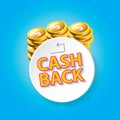 Vector cash back icon isolated on blue background. Royalty Free Stock Photo