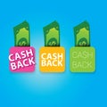 Vector cash back icon isolated on blue background. Royalty Free Stock Photo