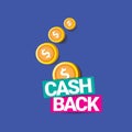 Vector cash back icon isolated on blue background. Royalty Free Stock Photo