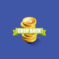 Vector cash back icon isolated on blue background. Royalty Free Stock Photo