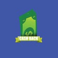 Vector cash back icon isolated on blue background. Royalty Free Stock Photo