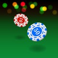 Vector casino background. Flying casino chips on green background. Royalty Free Stock Photo