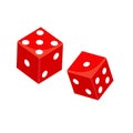 Vector Casino Dice of Authentic Icons. Vector rolling red dice set isolated on white background. 3d Board Game Pieces. Red Poker