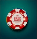 Vector casino poker chips with luminous light elements, top view. Blue green textured background. Online casino, blackjack poster Royalty Free Stock Photo