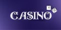 Vector casino sign in 3d style on blue background. Casino letters banner design with pocker dice. Royalty Free Stock Photo