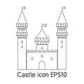 Vector castle icon in trendy outline style. Mono line,stroke icon of temple, tower Royalty Free Stock Photo