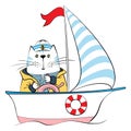 Vector cat captain on the ship