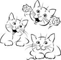 Vector cat playing - black outline illustration