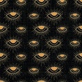 Vector Celestial magic eye with texture seamless pattern background on black surface