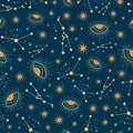 Vector Celestial magic stars seamless repeat pattern design background Royalty Free Stock Photo