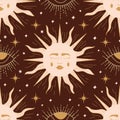 Vector Celestial magic sun seamless repeat pattern design background Royalty Free Stock Photo