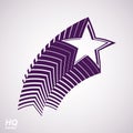 Vector celestial object, pentagonal comet star illustration. Graphical stylized comet tail. Military retro design element.