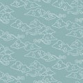 Vector celestial seamless pattern with oriental clouds. Pastel hand drawn cozy textile or magic wrapping design Royalty Free Stock Photo