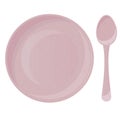 Vector ceramic pink plate and spoon isolated on white