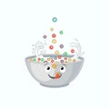 Vector Cereal Bowl, Cartoon Face, Breakfast Illustration, Bowl Isoalted.