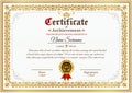 Vector certificate template with golden vintage ornament Royalty Free Stock Photo