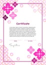 Vector certificate template. Japanese modern style. Beauty salon, yoga, spa, makeup diploma. Cherry flower and circles
